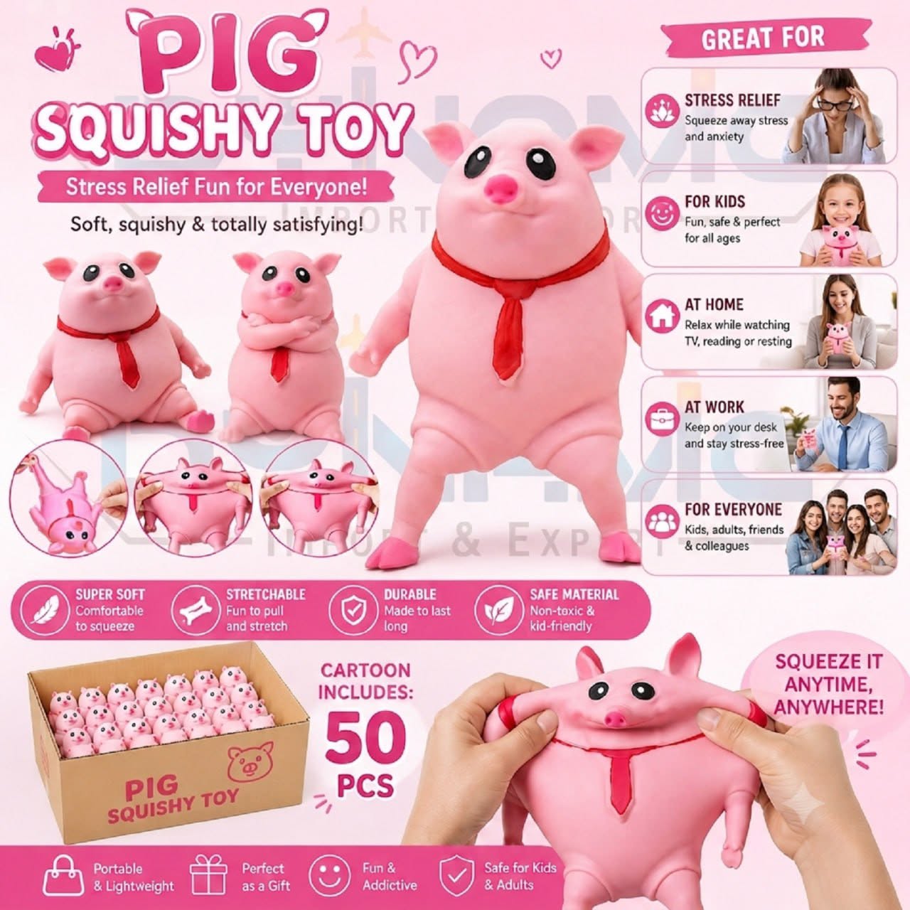 Pig Squishy Toy - Stretchable Stress Relief Toy